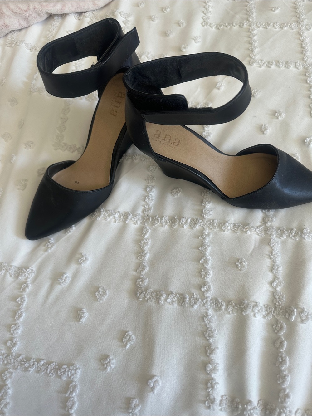 a.n.a Black Pointed-Toe Ankle-Strap Heels